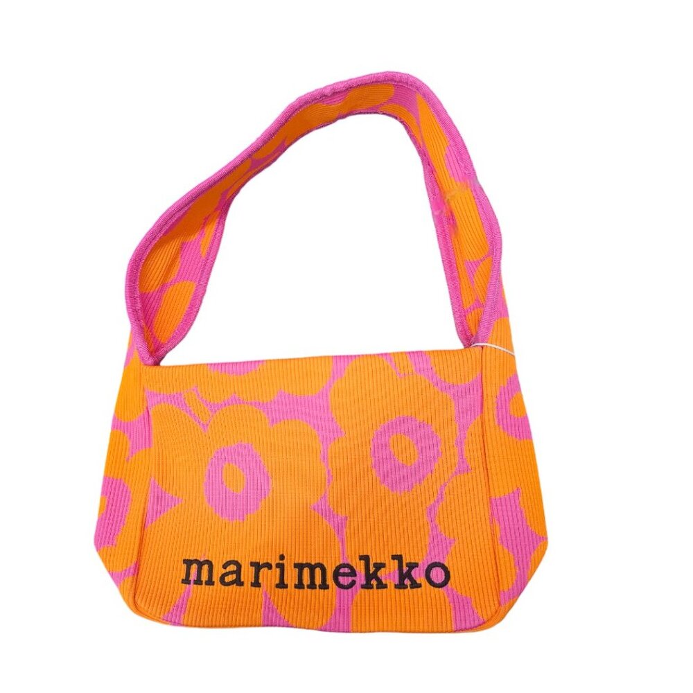 Marimekko Unikko Orange / Pink Knitted Shoulder Bag - Picture 3 of 5
